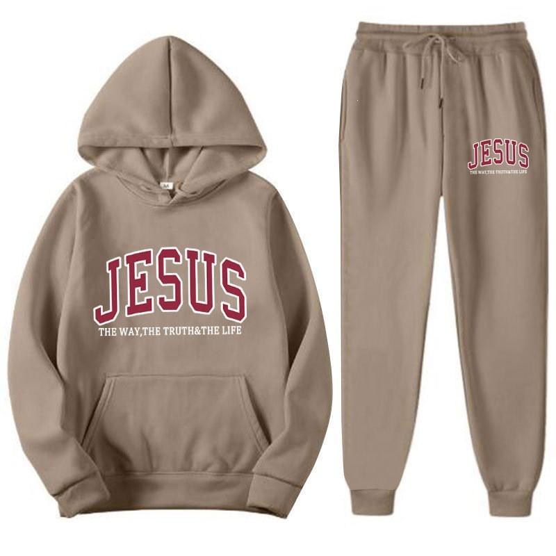 Letter Print Hoodie Sweatpants Set Men Women Casual Tracksuit Long Sleeve Sportswear