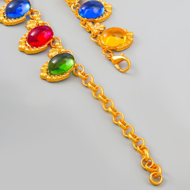 Stylish Vintage Exaggerated Colorful Oval Resin Necklace Female Bohemian Hip Hop Accessories Sweater Chain