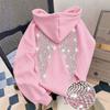 Rhinestone Wing Loose Long Sleeve Pullover Hooded Sweatshirt For Women