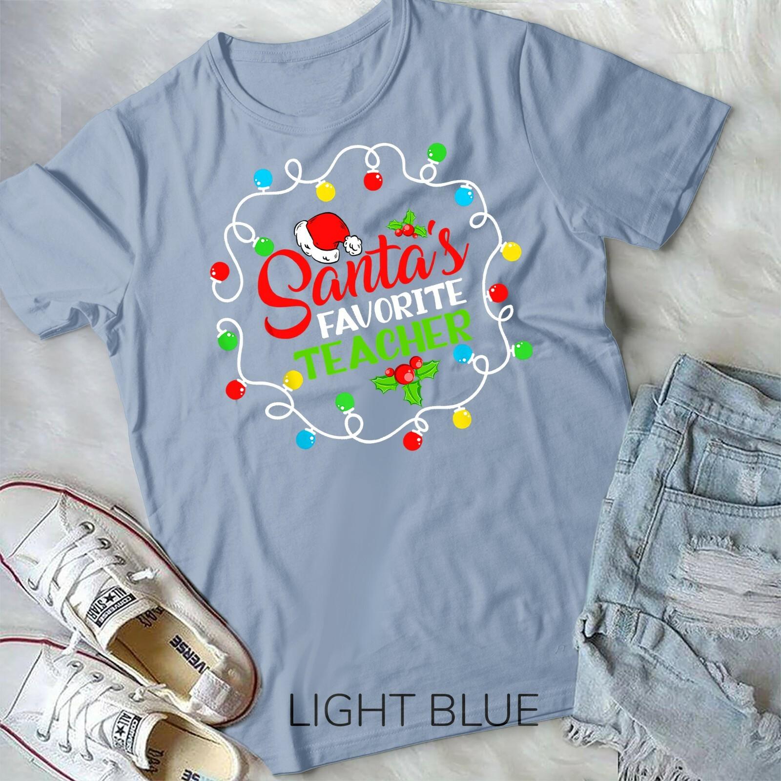 Santa Favorite Teacher Funny Christmas Santa Hat Light Unisex Form T-shirt S