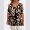 Summer New Women's Zebra Pattern V-neck Short-sleeved Casual Off-shoulder Top