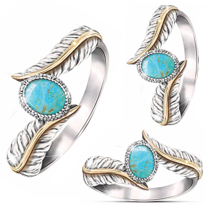 Geometric Turquoise Feather Ring For Women With Alloy Jewelry For Party And Engagement