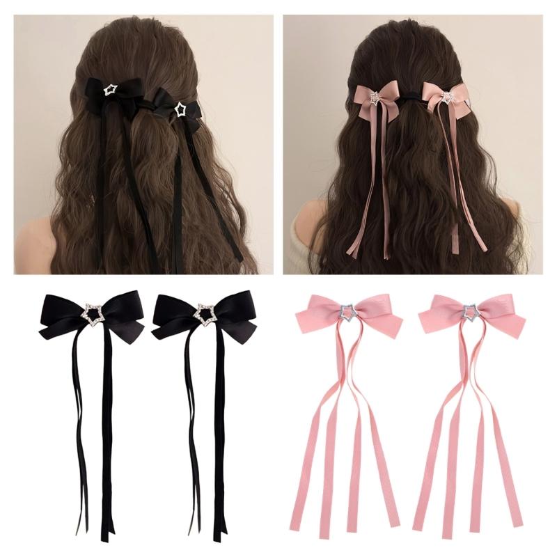 Long Ribbon Bowknot Hair Clip Sweet Girl Ballet Hairpin Women Hair Styling Accessories for Thin Hair French Barrettes