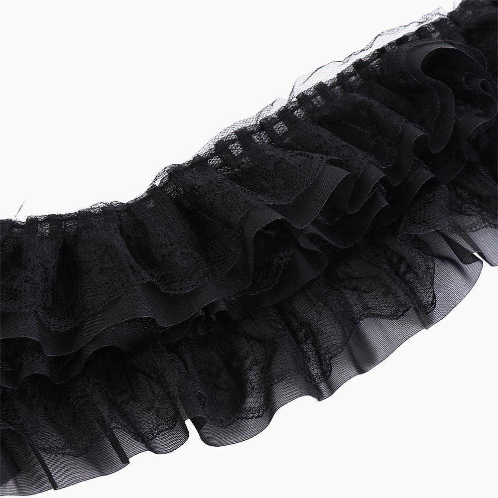 

Розкішна плісирована сітчаста шифонова тканина Вишумлений м який шифоновий край мереживо тюль білий чорний вишивка комір стрічка вечірка L чорний