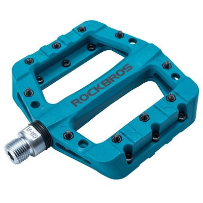 ROCKBROS Bicycle Pedals Flat Pedals Lightweight MTB Pedals Road Bike Nylon Fiber Large Area BMX Left and Right Set Anti-Slip 9/16" (Blue)