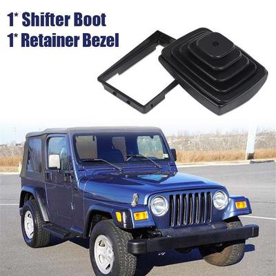 Black Car Shift Knob Boot Cover with Retainer Ring Fit for Jeep Wrangler (TJ) 1997-2004 53000056 52078558