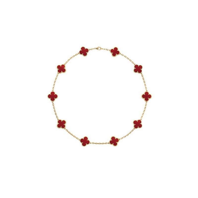 Golden Black Agate Ten-Petal Necklace with Double-Sided Four-Leaf Clover Clavicle Chain - Van Family Luxury Brand
