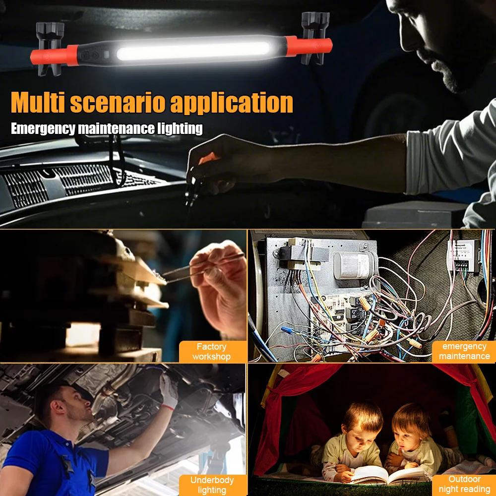 4PCS 20W Powerful High Lumen LED Work Light for Car Emergency Repair, Rechargeable Magnetic Work Flashlight with Hooks and Magnetic Base