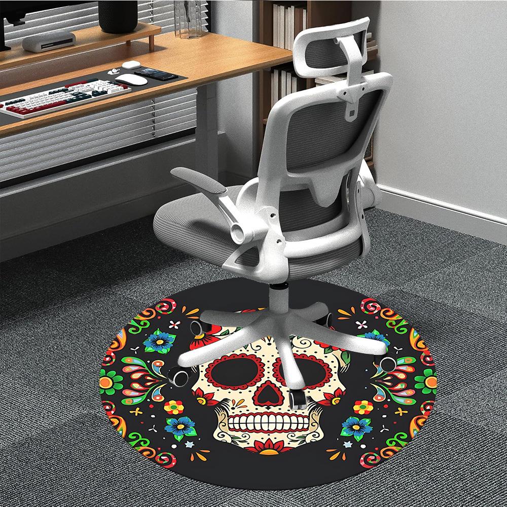 

1PC Sugar Skull Decor Chair Carpet for Office, Indoor Non-Slip Washable Carpet, Soft Comfortable Mat For Office Room yy250930204 80cm by 80cm