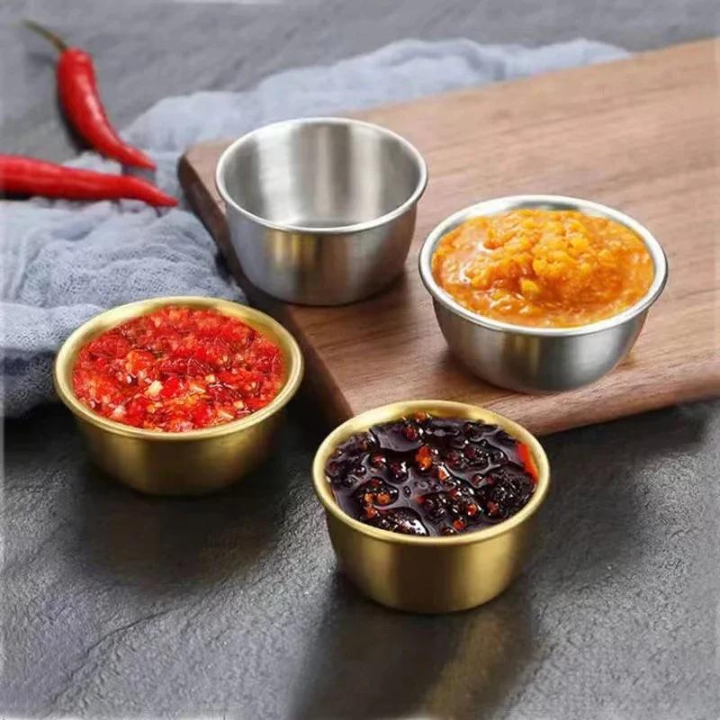 Small Seasoning Dish 304 Stainless Steel Kitchen Sauce Cup Ketchup Dipping Bowl Appetizer Plates Sushi Vinegar Soy Saucer Dish