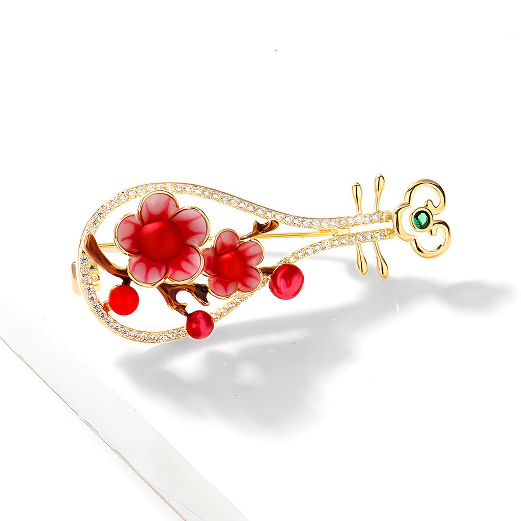 Antike Blume Pipa Pflaumenblüte Brosche High-End Weiblichkeit Exquisite Brosche Retro Nischen Pin Hanfu Mit Schmuck