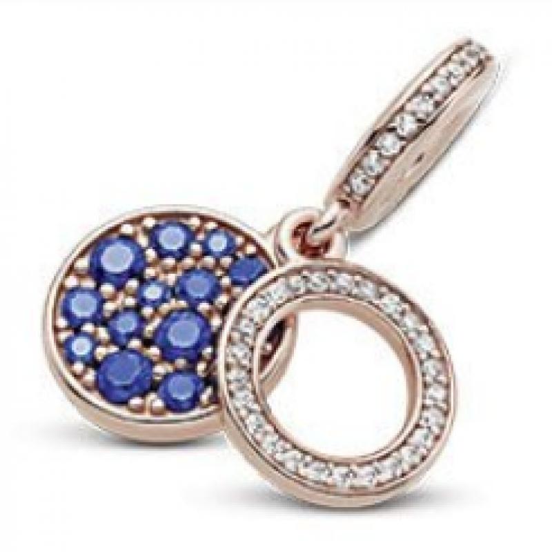 Pandora Różowy Błyszczący Niebieski Dysk Podwójny Wiszący Charms 789186c01