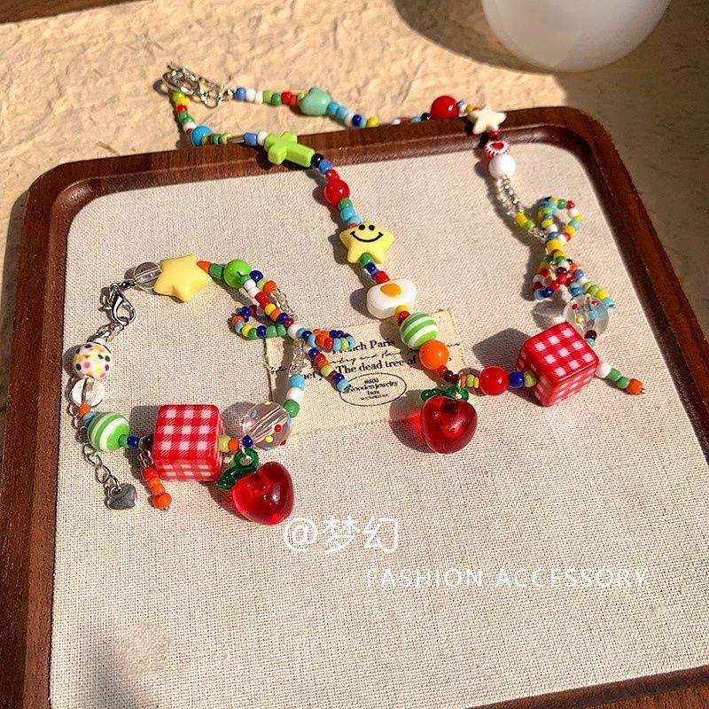"Apple Paradise" Dopamine Color Children's Fun Animal Beaded Necklace New Light Luxury Summer Clavicle Chain