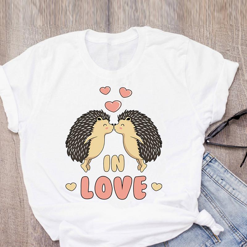 Cute Funny Hedgehog Cartoon Graphic Print Tshirt Women Summer Fashion Harajuku Lady T-Shirts Top Unisex Casual Short Sleeve