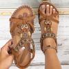 New Women's Shoes Flat Bottom Handmade Wooden Beaded Rhinestone Large Size Beach Sandals
