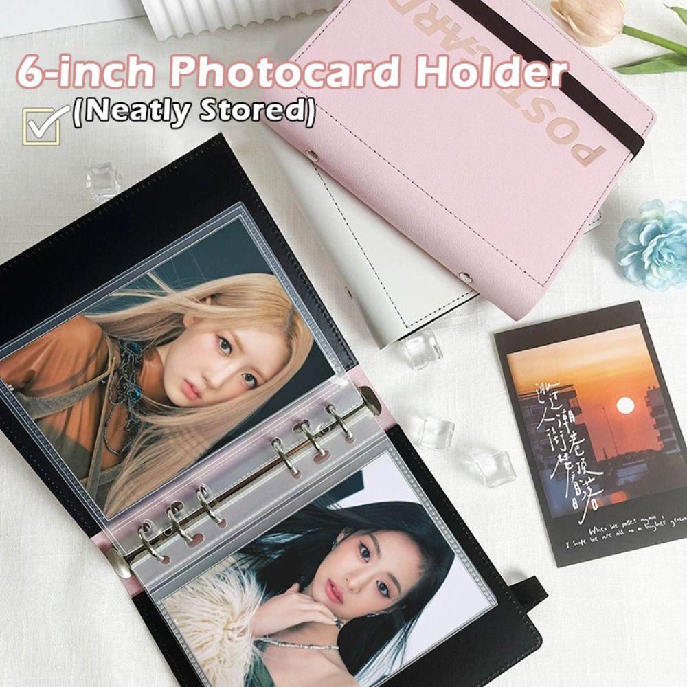 Large Capacity 6-inch Photocard Holder Loose-leaf PU Leather Photo Album Solid Color Photo Binder