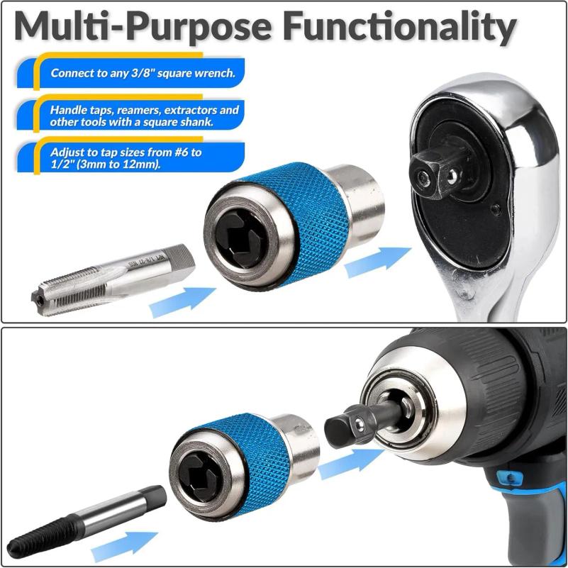 Tap Socket Set, 2PCS Tap Extractor Tool,Tap Sockets with a 3/8" Socket Adapter, Suitable for Taps, Reamers, Screw Extractors