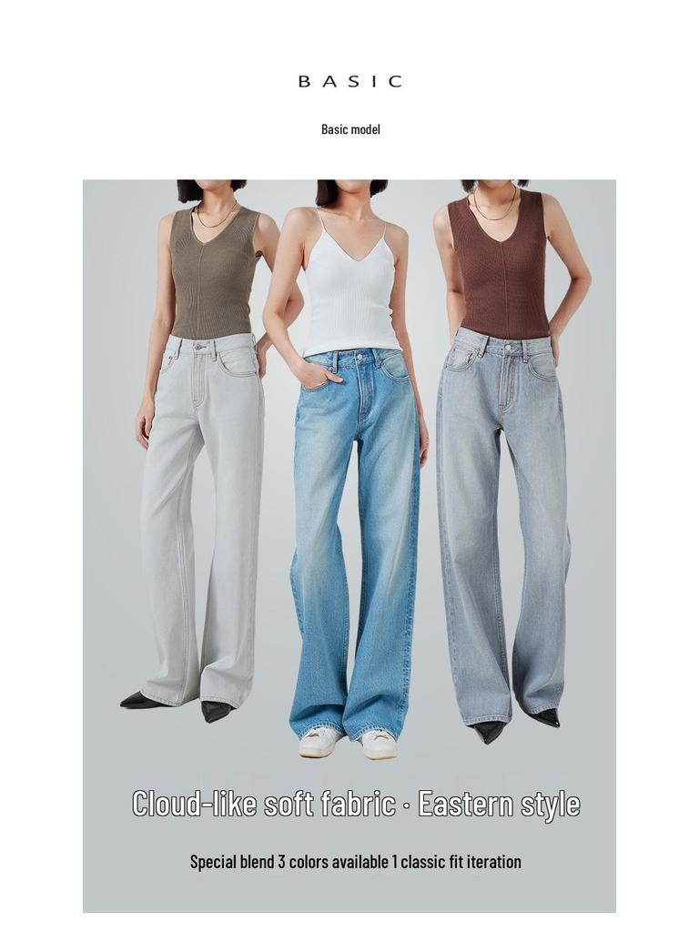 Women's High-Waisted Wide-Leg Floor-Length Jeans - Spring Collection by Big Brand Dupe