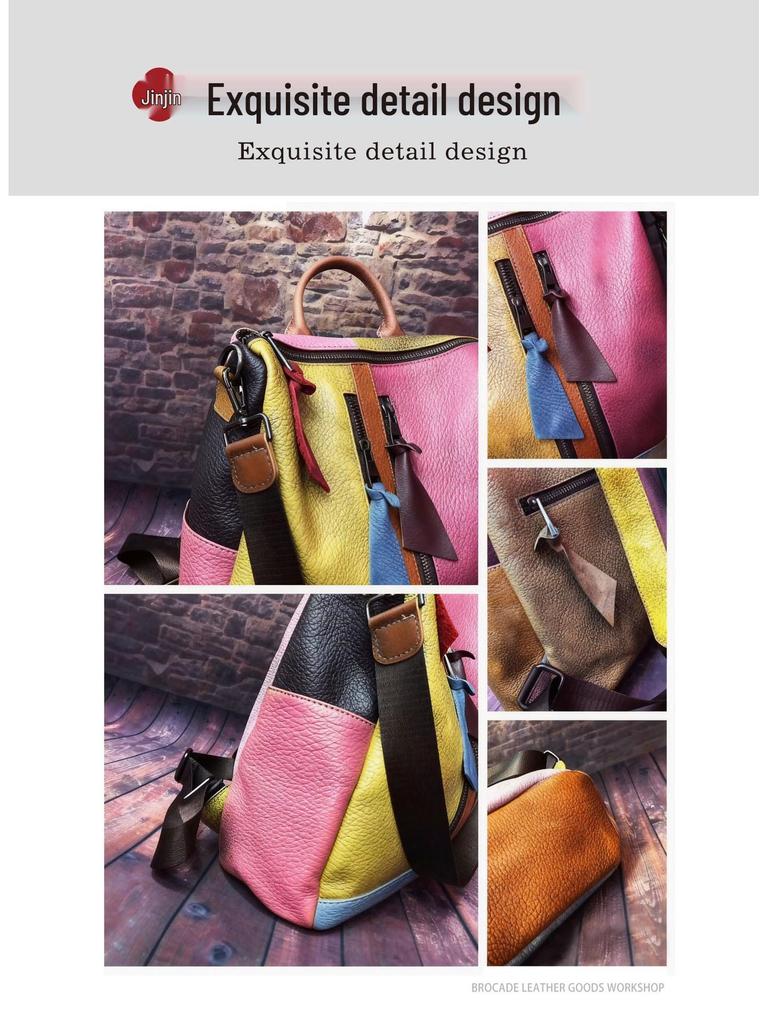 Retro Skórzana Patchworkowa Kolorowy Blok Telefon Torba na Telefon & Plecak z Podwójnym Paskiem