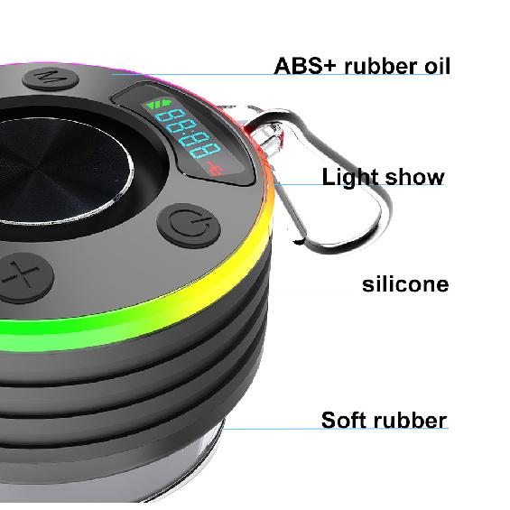 Waterproof Shower Speaker with Suction Cup/RGB Light Bluetooth-Compatible 5.2 Stereo Subwoofer for Bathroom Party Travel Outdoor