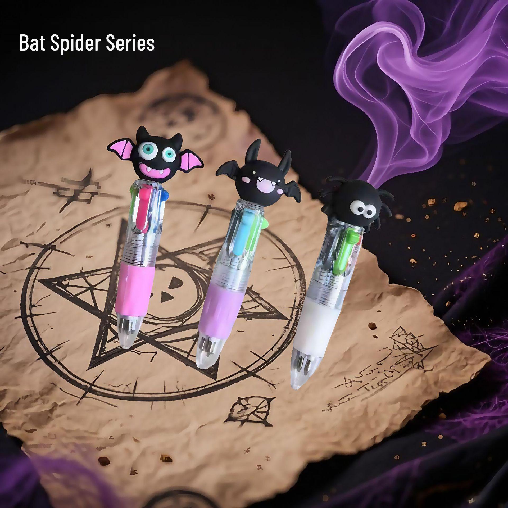 Хэллоуин Многоцветная Мультяшная Шариковая Ручка - Мини-ручка на масляной основе с кнопочным механизмом и четырьмя цветами