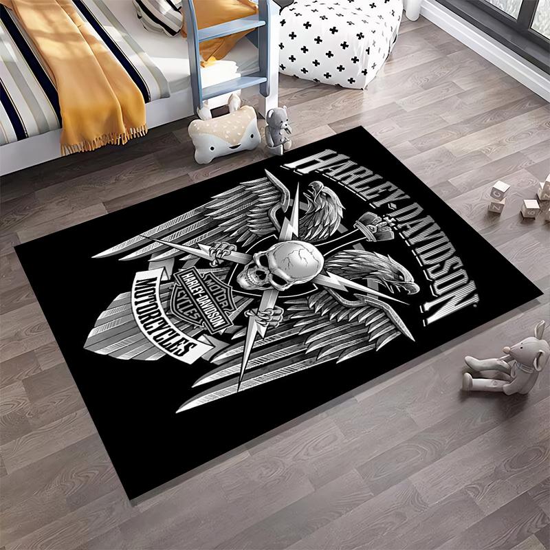 Harley-Davidson Skull Wing Design Rug for Motorcycle Enthusiasts Suitable for use as an anti-slip for living room bedroom sofas