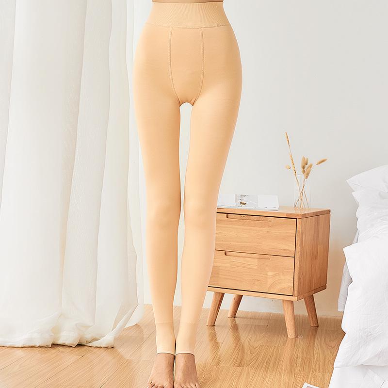 Tunna strumpbyxor med fleecefoder för barbent - Varma, elastiska helkropps-leggings för dam för höst och vinter