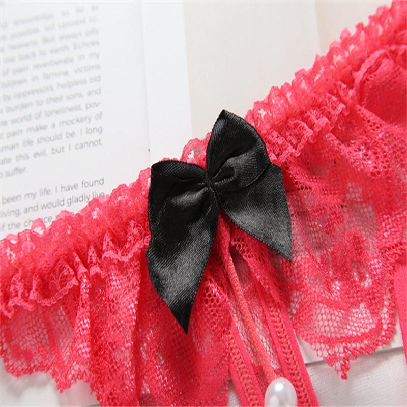 Sexy Women Open Crotch Thongs Lace Panties G-string Pearl Decor Underwear