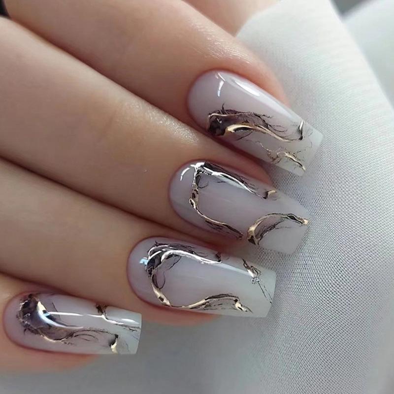 

Medium-Length Black Chinese Style Ballet Coffin Press-On Nails for Women