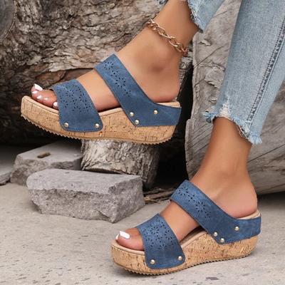2025 Summer New Women's Slippers Outdoor Rivet Platform hollow Wedges Sandals Plus Size Casual Comfortable Open Toe Slippers