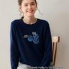 Blueberry Jacquard Cashmere Crew Neck Sweater