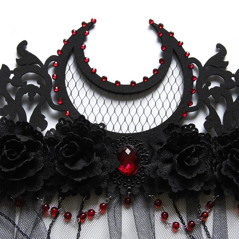 Tag der Toten Stirnband Gothic Kopfschmuck Schwarzer Schleier Krone Barock Tiara Krone Lolita Haaraccessoires Halloween Krone