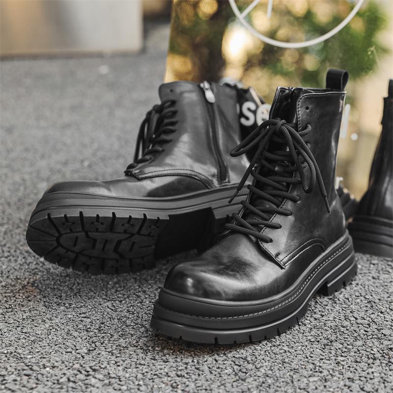 Men's thick soled boots Classic minimalist and comfortable style Office Business Black high top leather shoes Hot versatile