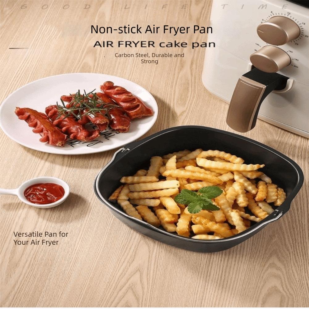 Iron Air Fryer Baking Pan Dishwasher Safe Stainless Steel Handle Cake Mold Non-Stick Food Grade Square Air Fryer Pan Microwave