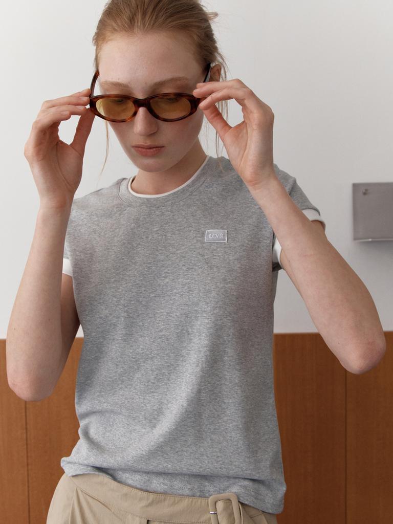 Elssibeui Lcve Label Ringer T-Shirts_Gray