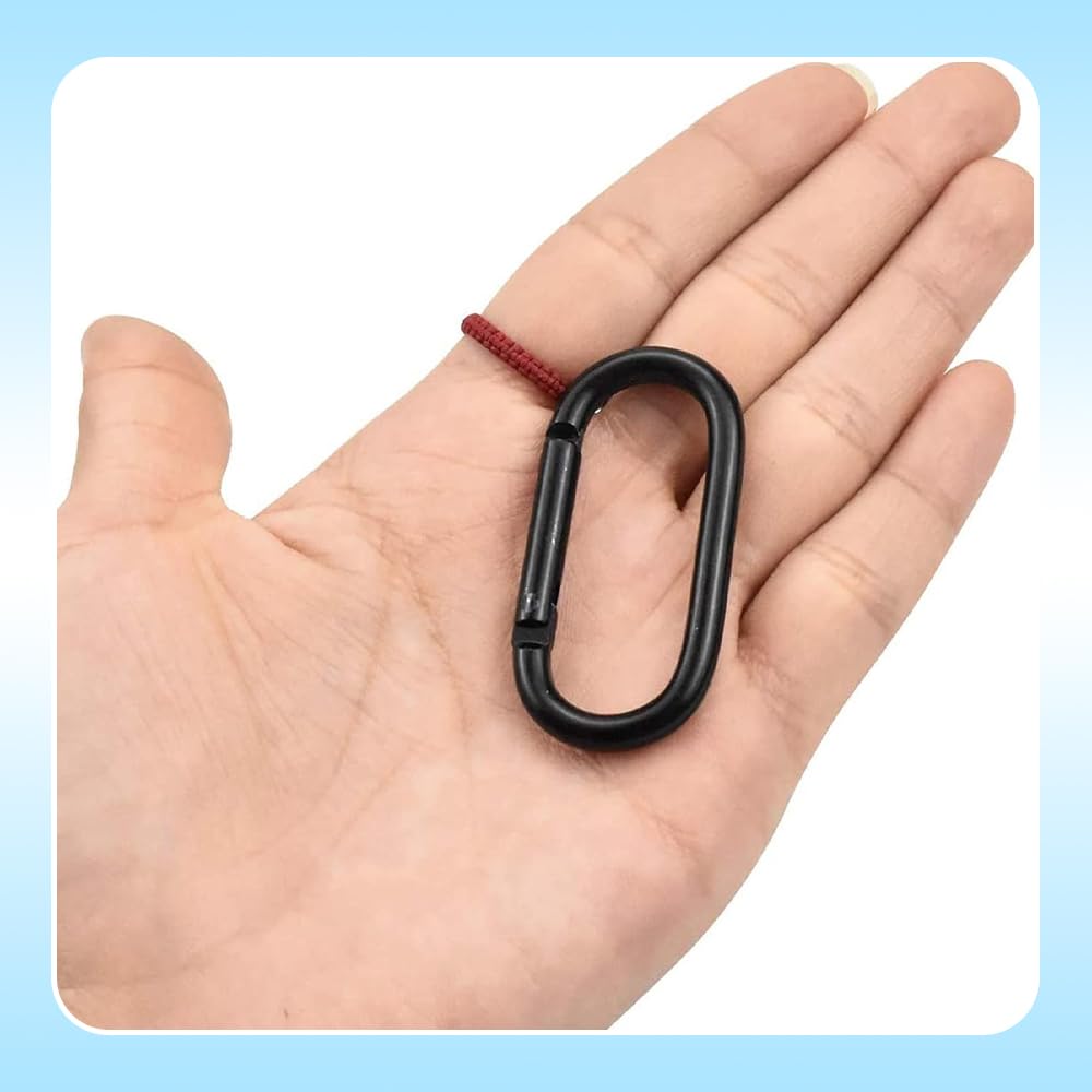 Carabiner, Small, Oval, Strong, 6 Spring Hooks, Black, Durable, Anti-Theft,