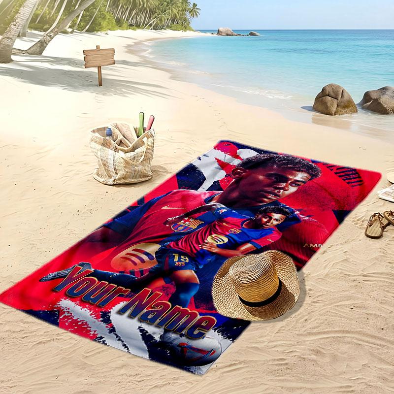 Lamine Yamal Personalized Printed Beach Towel Soccer Logo Support Custom Name Text Absorbent Towel For Sport Travel Special Gift