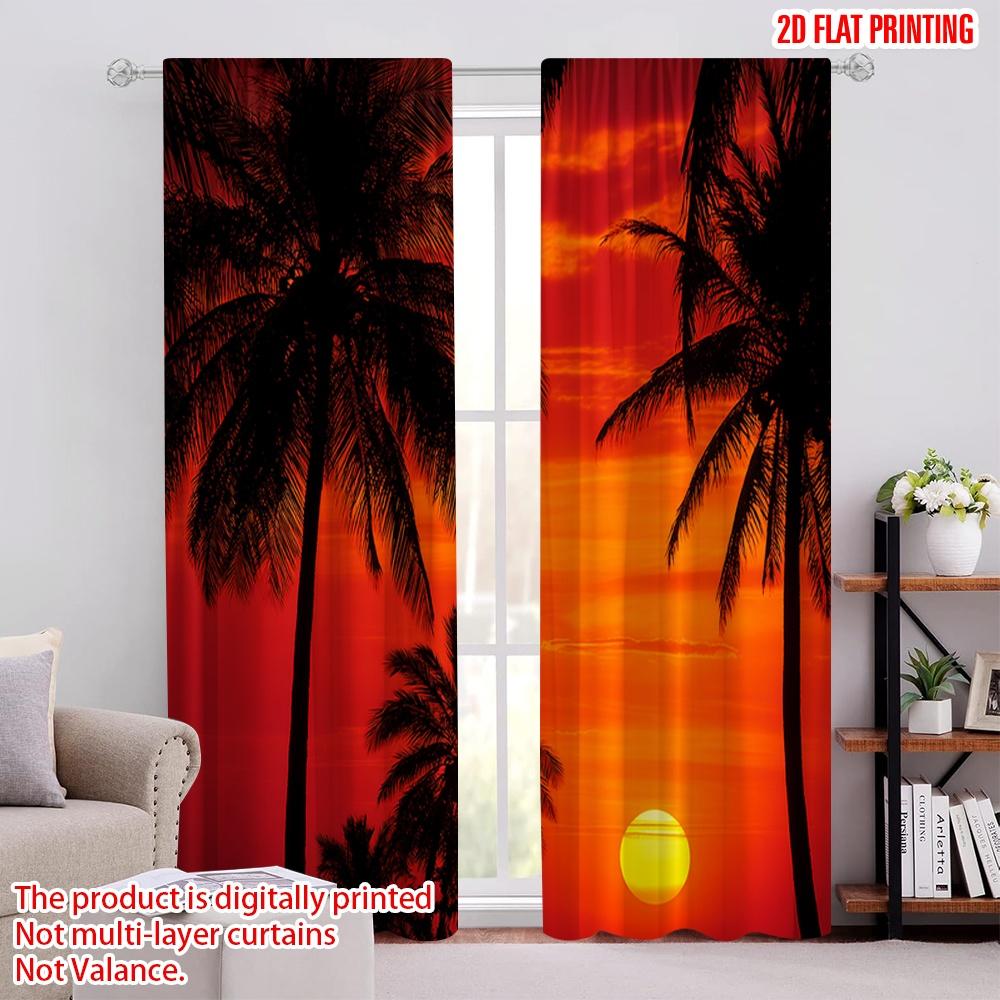 

2pcs,2D plane printing Pattern Curtains Tropical Twilight 100% Polyester (without rod) Holiday Use for Bedroom, Living Room, 52.50 × 116.00 cm 2 pcs