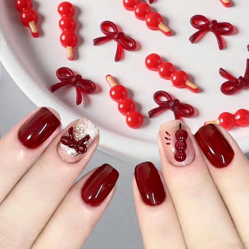 50/100Pcs Sugar-Coated Haws Resin Flatback Nail Art Decoration 3D Fun Food Cartoon Nail Jewelry Charms Chinese Style Nail Parts