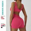 Womens Sleeveless Yoga Jumpsuit With Built-in Bra Pad Tummy Control Ruched Back Sports Fitness Wear