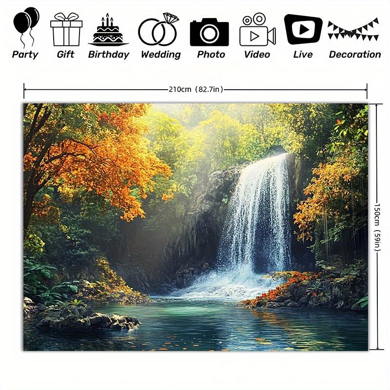 1pc Natural Landscape Background - Forest Waterfall Scenery and Green Trees Polyester Banners Party Decorations