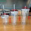 Double-Wall Acrylic Tumbler with Straw and Lid - Reusable Clear Plastic Cups for Iced Coffee, Smoothies and Water