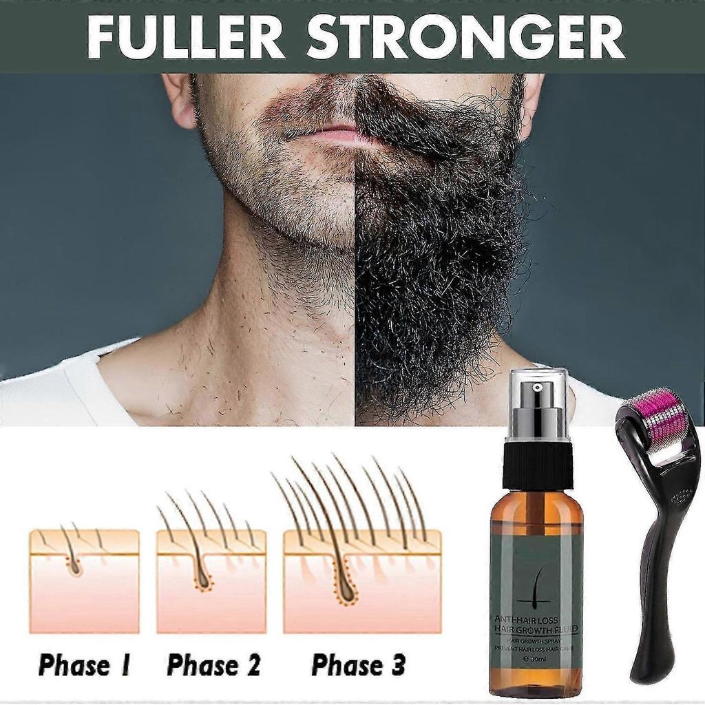 2pcs Natural Men Beard Growth Roller Kit Men's Beard Growth Oil Nourishing Enhancer ,Moustache Growth Enhancer 30ML