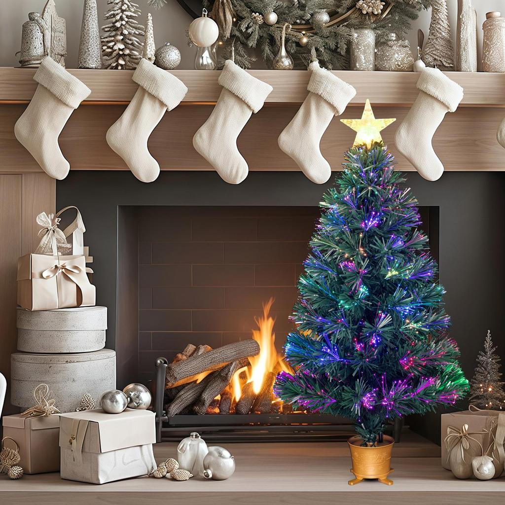 Mini Fiber Optic Tabletop Christmas Tree with Transparent Star Topper YUETJIN 90 Cm High Green Tree