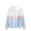 Womens  Long-sleeved Hooded Zipper  Stitching Contrast Color Windbreaker Coat