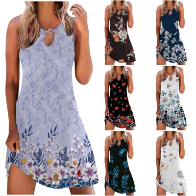Women's Spring And Summer Sexy Cut-out Sleeveless Waist Fitting Printed Dress