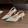 B813-ES8 French temperament 2025 spring and autumn new niche design sequined bag head sandals fairy high heel