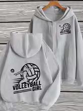 Girls Zip Up Hooded Jacket Volleyball Girl Player Graphic Long Sleeve Casual Sports Hoodie For Teen Girls Training Daily Outfit