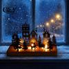 Farmhouse Candle Stand Christmas Town Silhouette Holder, Wooden Tea Light for Decorative Fireplace Accents Tabletop Decoration, Metal Festive and Home