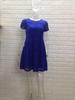 Elegant Blue Lace Trim Round Neck Short Sleeve Dress